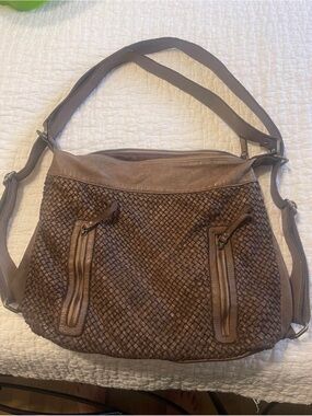Woven Milo Leather Shoulder/Crossbody/backpack style Bag - Brown